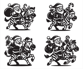 Santa Claus with Donkey Vector | Funny Christmas Farm Animal Illustration | Holiday Cartoon