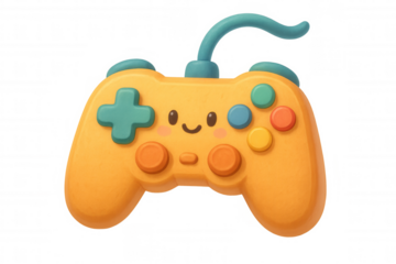 Cute yellow game controller illustration with happy face, playing video games concept, gaming entertainment design