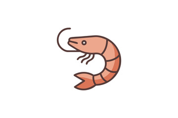 Simple cartoon drawing of a pink shrimp with delicate lines and shape