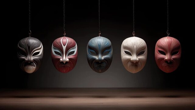 Suspended Theater Masks Display the Charm of Stage Art