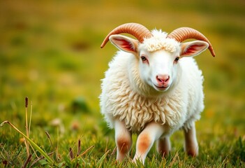 Obraz premium Fluffy sheep with oversized ears, playfully bouncing in a field, adorable, brown