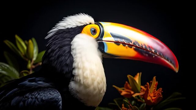 Vibrant Toucan Portrait Against Dark Background
