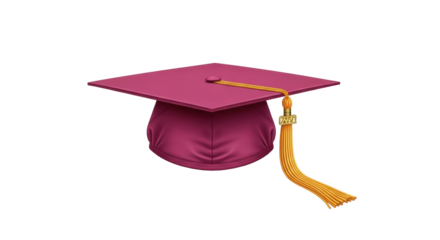 Isolated mortarboard in deep pink with gold tassel represents a graduation achievement