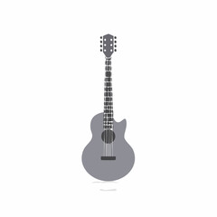 Obraz premium Acoustic guitar illustration, grey scale musical instrument for melodies and songs