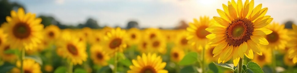 Sunflowers Basking in Golden Sunlight A Vibrant Summer Scene of Natures Beauty, Perfect for Agriculture, Botany, and Summer Themes.