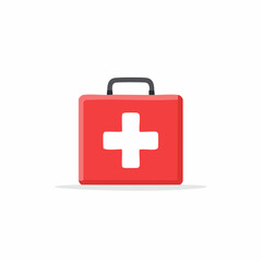 Obraz premium First Aid Kit Icon Red Box with White Cross Symbol Vector Illustration for Medical Care
