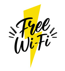 Free Wi-Fi Hand Drawn Calligraphic Lettering Sign. Free Wifi Available Poster. Vector illustration.
