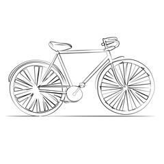 One continuous line drawing on white isolated background. Minimalism linear illustration. wheel, bicycle, bike, sport, white, travel, cycle, isolated, pedal, object