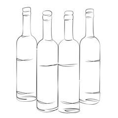 One continuous line drawing on white isolated background. Minimalism linear illustration. bottle, wine, beverage, alcohol, glasses, winery, bar, drink, red, collection