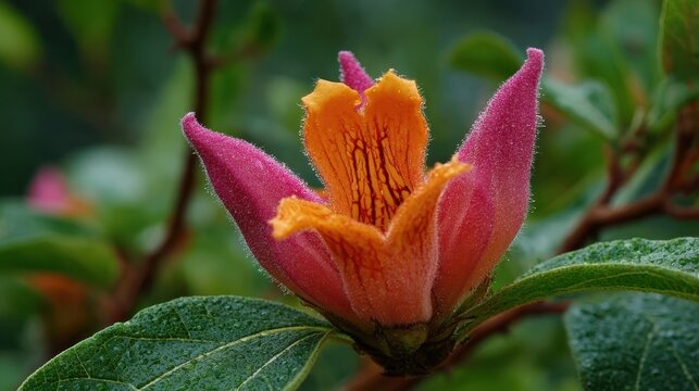 Devils Claw Flower in Pink and Orange. Closeup of Vibrant Nature Plant in Outdoor Garden