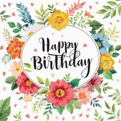 Fototapeta premium happy birthday card with flowers