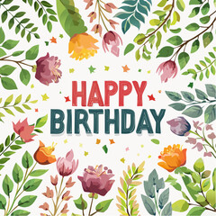 background with flowers written happy birthday 
