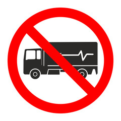 Prohibitory sign forbidding large trucks or tractor-trailers with containers, indicating restricted access for heavy commercial vehicles