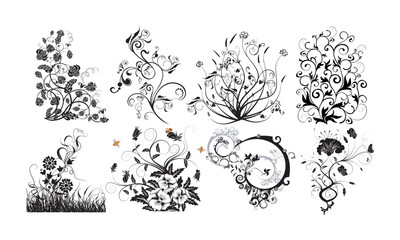 Collection of Elegant Floral and Leafy Swirls and Flourishes - Ornate Decorative Elements for Design