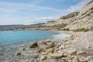 Rocky Zapalo Beach with Gentle Sea Waves, Cyprus