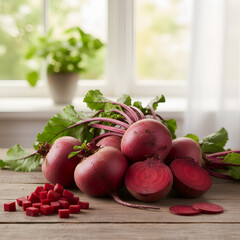 Fresh Beetroot Juice on Wooden Table with Natural Light