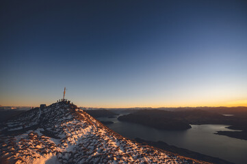 Sunrise Over Lake Wanaka from Roys Peak Summit in Early Autumn, New Zealand
