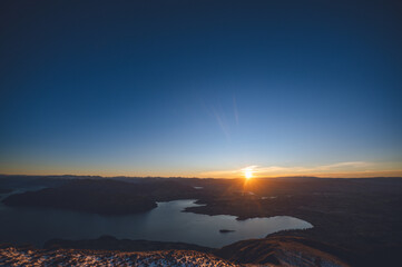 Sunrise Over Lake Wanaka from Roys Peak Summit in Early Autumn, New Zealand
