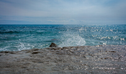 Rocky Zapalo Beach with Waves Crashing on Shore, Cyprus