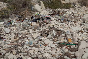 Marine Litter on Cyprus Beach Highlighting Pollution Issue