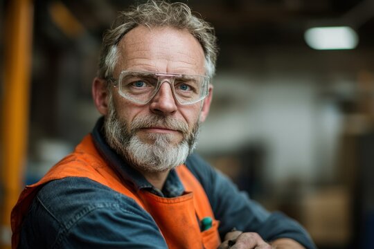 Technician fixing broken lathe machine in industrial plant