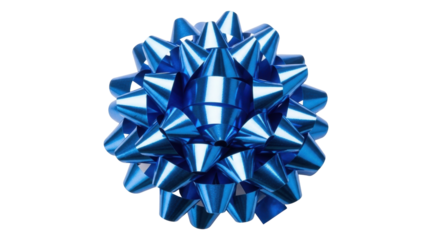 Isolated shiny blue bow for presents, wrapping gifts and celebration decorating; single item
