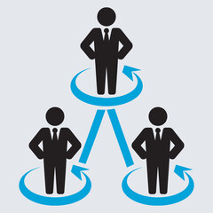 Businessmen in a loop representing delegation and organizational structure diagram,  vector illustration