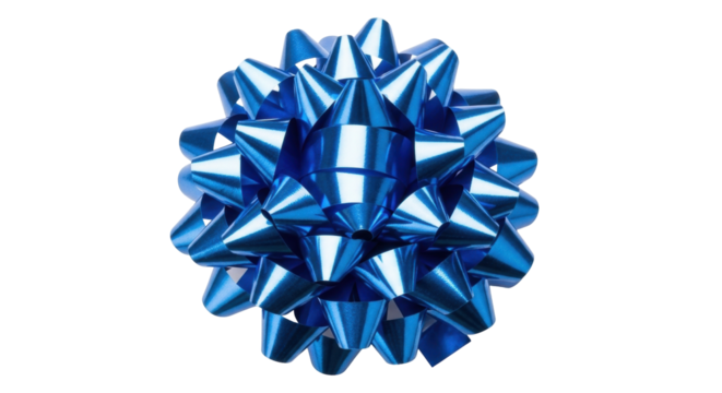 Isolated shiny blue bow for presents, wrapping gifts and celebration decorating; single item
