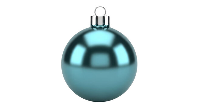 Isolated, shiny metallic blue-green Christmas ornament for a holiday tree or decoration