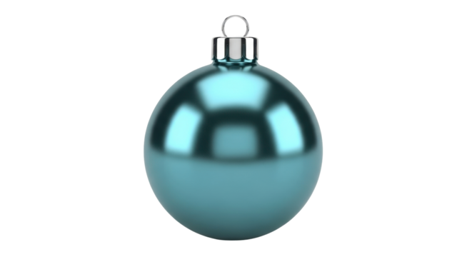 Isolated, shiny metallic blue-green Christmas ornament for a holiday tree or decoration
