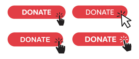 Donate Button Set Vector Illustration for Charity and Fundraisers Online, icons