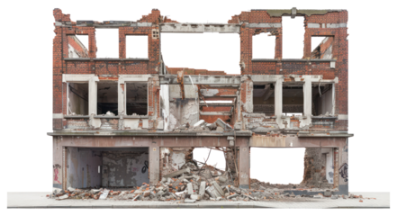 PNG Building exterior destroyed building gate home damage.