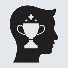 Mindset for Success Head Profile with Trophy and Sparkles Illustration,  vector illustration