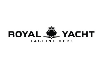 Fototapeta premium luxury yacht logo vector illustration, boat line art logo template