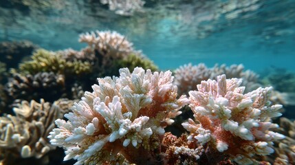 Obraz premium Dying Coral Reef Close Up: Global Warming Impact on Underwater Marine Life