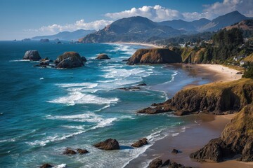 Ecola State Park - Pristine Beach Landscape with Whimsical Rocks and Pacific Ocean View
