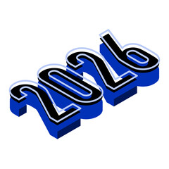 Happy New Year 2026 poster design with isometric numbers in modern style. Happy new year greeting card banner design for 2026 resolution. 3d lettering.