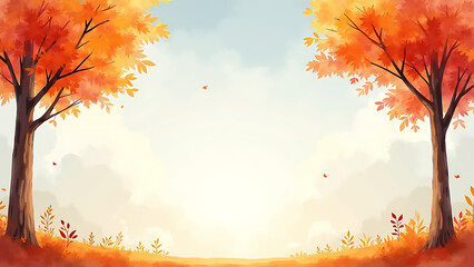 Autumn Forest Border with Warm Watercolor Trees
