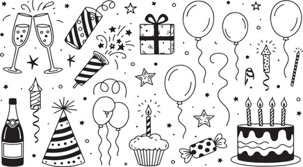 Celebration doodles with party decorations