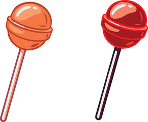 Lollipop vector illustration design. Orange and deep red candy on a stick. Hand draw illustration.
