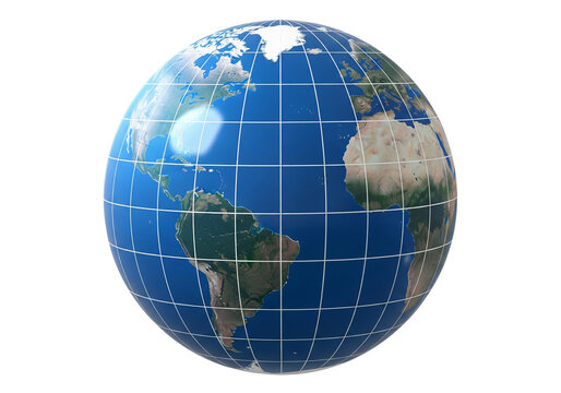 Isolated Globe of Earth showing the Americas and Africa with latitude and longitude lines