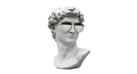 Isolated Statue of David with Aviator Sunglasses, Classical Art Aesthetic, Sculpture, Modern