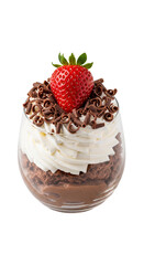 Isolated Strawberry Chocolate Dessert in Glass Cup with Whipped Cream and Shaved Chocolate