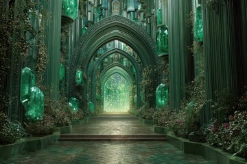 Plakat Emerald City Gate. Oz Fantasy Palace with Crystal Entrance in Fairy Tale Setting