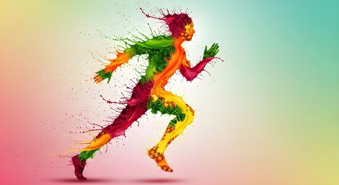 Colorful silhouette of a running person symbolizing energy and vitality in nutritional cleansing and active sport.