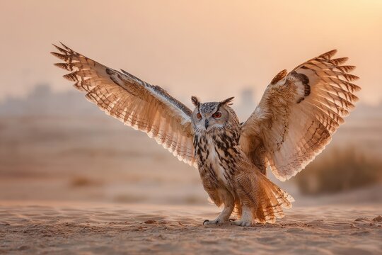 Falconry Dubai: Pharaoh Eagle Owl in Desert Falconry Show at Sunrise