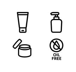 Fototapeta premium cosmetic icon set with bold black outline style including oil free isolated on white background simple shadows minimal details clean vector look
