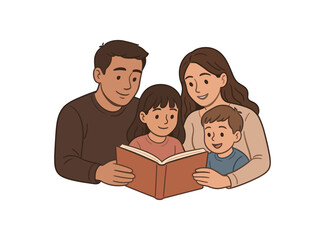 parents reading bedtime story family life flat vector illustration style isolated on white background