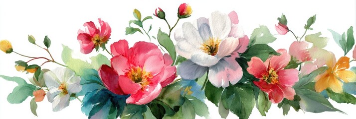 Fiori Acquerello. Rose and Flower Illustration in Watercolor Paint, Floral Background