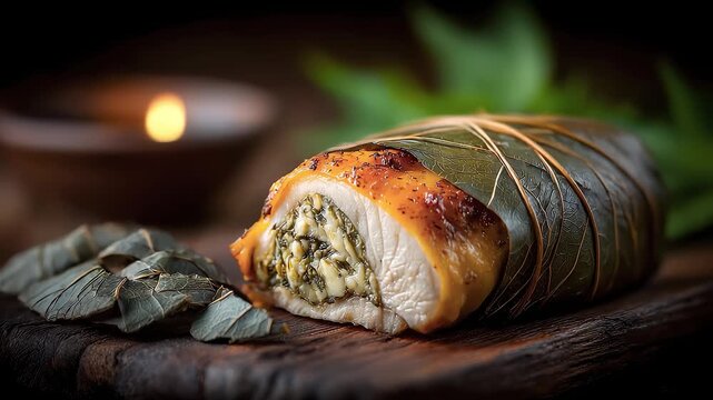 Creative Culinary Delights Chicken Roll with Fragrant Leaves